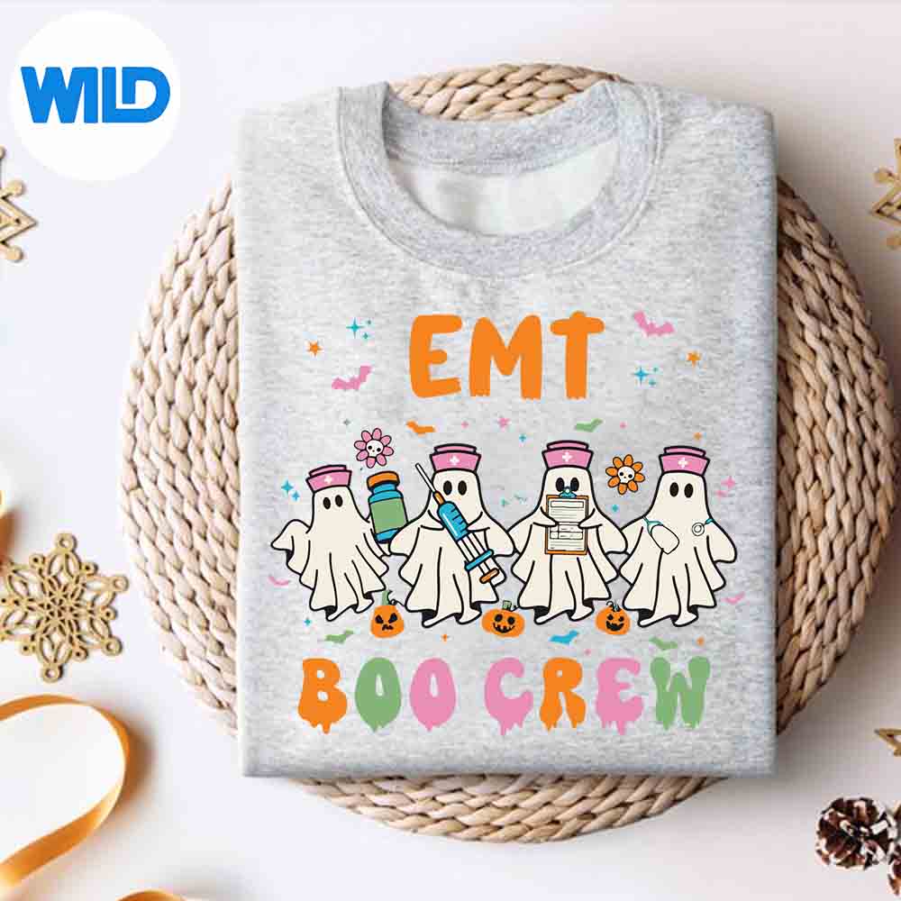 Alternative view of Ghost Nurse Halloween Boo Crew Er Nicu Costume Retro Digital Design
