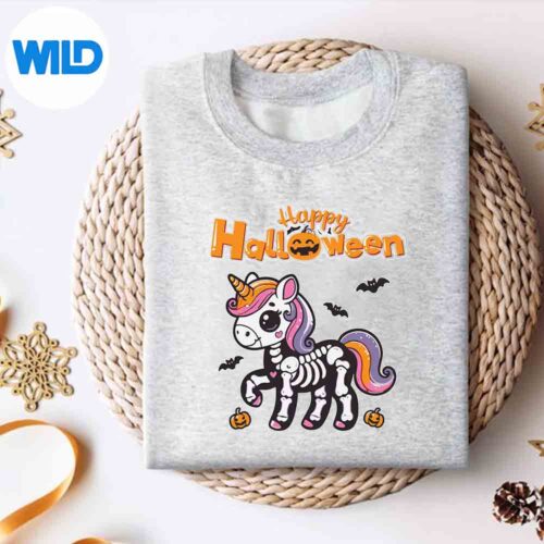 HappyHalloweenHappyCuteKawaiiUnicornSkeletonsweater