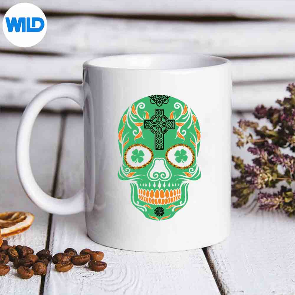 IrishSugarSkullStPatricksDayOfTheDeadCelticmug