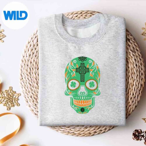 Irish Sugar Skull St Patricks Day Of The Dead Celtic PNG SVG for Cricut 4 IrishSugarSkullStPatricksDayOfTheDeadCelticsweater