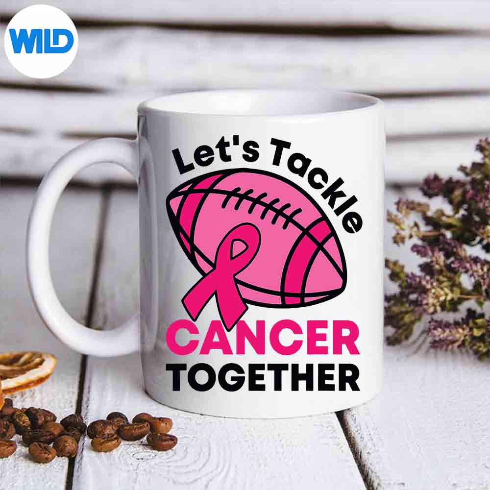 Lets Tackle Cancer Together Football Breast Cancer Ribbon Design for Cricut