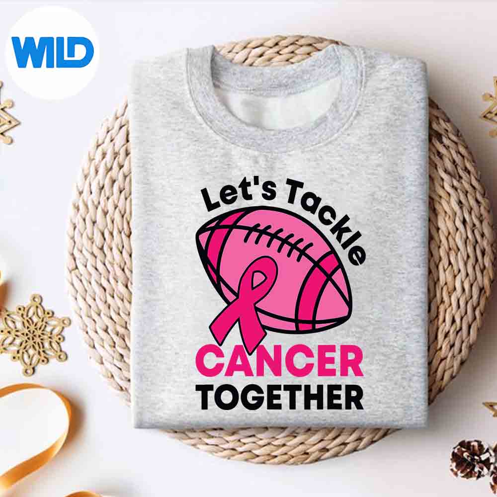 Alternative view of Lets Tackle Cancer Together Football Breast Cancer Ribbon Design for Cricut