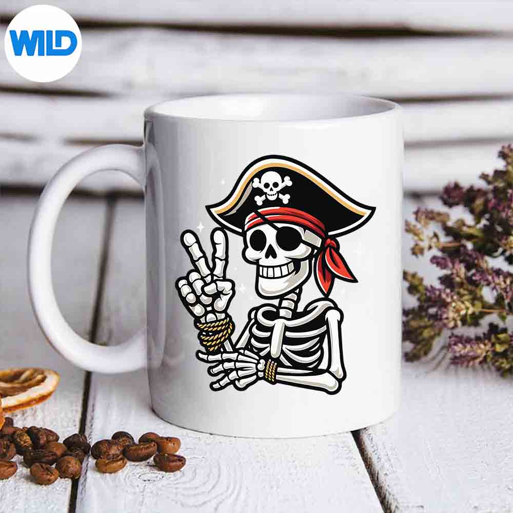 SkeletonPiratePeaceSignForHalloweenCostumeGirlsmug