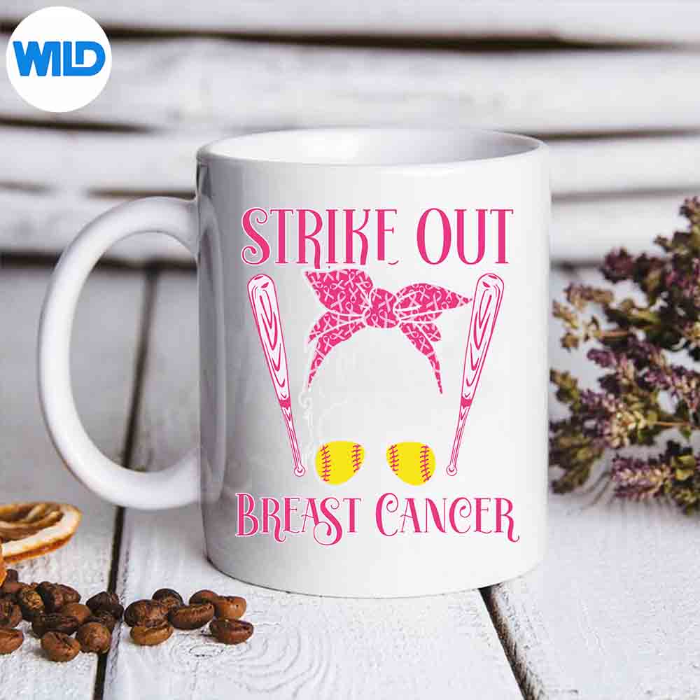 Strike Out Breast Cancer Awareness Softball Pink Ribbon SVG PNG Download