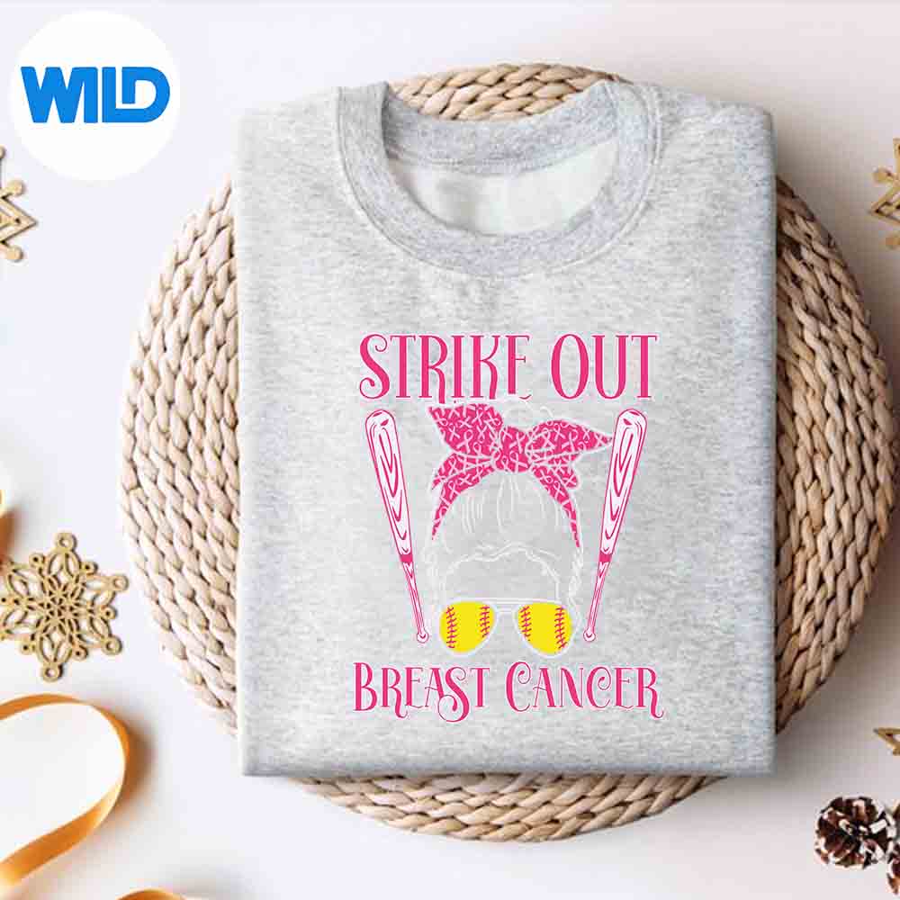 Alternative view of Strike Out Breast Cancer Awareness Softball Pink Ribbon SVG PNG Download