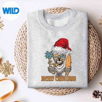 SummerChristmasSkeletonCoolBeachSurfingSantaHatsweater
