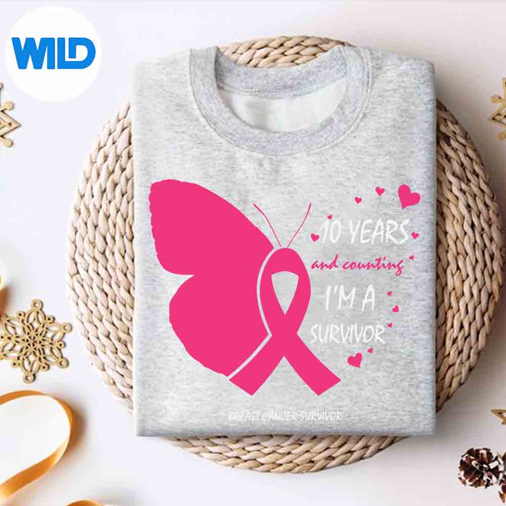 Alternative view of Years Breast Cancer Free Butterfly Pink Survivor SVG PNG Digital Design
