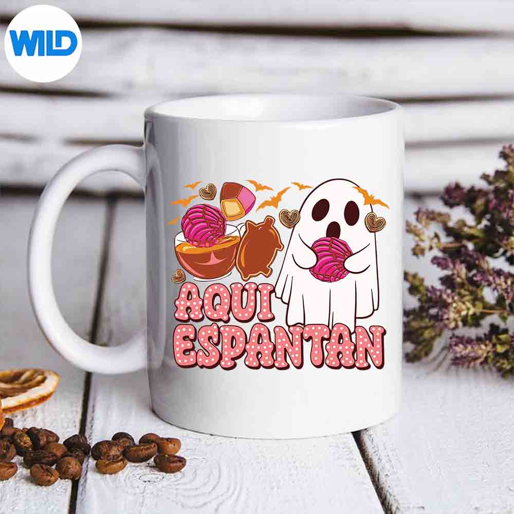 Aqui Espantan Cute Ghost Spanish Halloween Spooky Ghost Silhouette SVG PNG 7 AquiEspantanCuteGhostSpanishHalloweenSpookyGhostmug