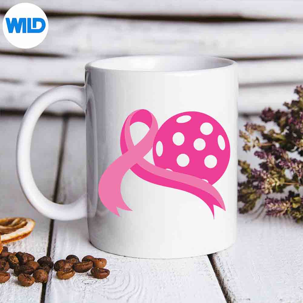 CutePinkHeartRibbonPickleballBreastCancerAwarenessmug