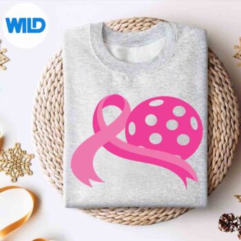 Cute Pink Heart Ribbon Pickleball Breast Cancer Awareness Vector Design 4 CutePinkHeartRibbonPickleballBreastCancerAwarenesssweater