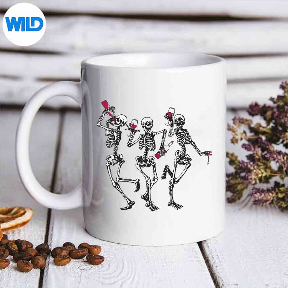 Dancing Skeletons Drinking Wine Lover Halloween Scary Digital Design 6 DancingSkeletonsDrinkingWineLoverHalloweenScarymug