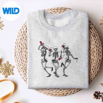 Dancing Skeletons Drinking Wine Lover Halloween Scary Digital Design 4 DancingSkeletonsDrinkingWineLoverHalloweenScarysweater