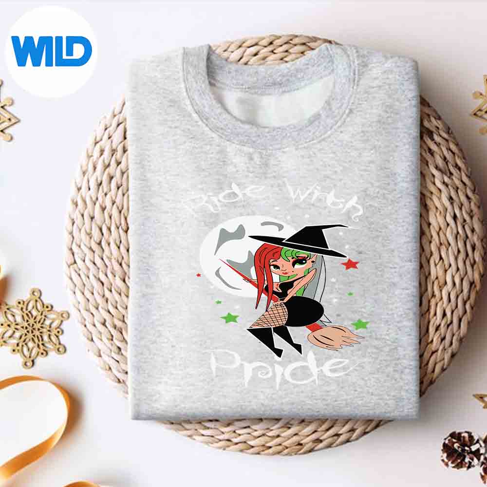 Alternative view of Gay Pride Gay Halloween Ride With Pride Witch Gothic Lesbian Digital Design