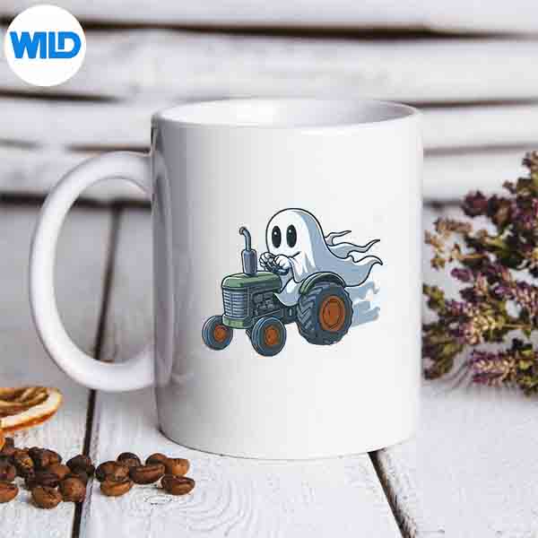 GhostDrivingTractorHalloweenSpookyFarmFunmug