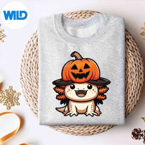 HalloweenAxolotlPumpkinSpookyVintagesweater