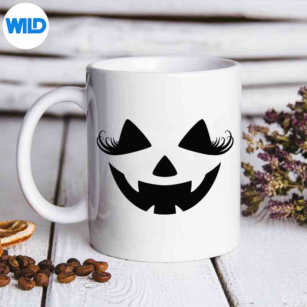 Halloween Jack O Lantern Pumpkin Eyelashes Face Silhouette SVG PNG