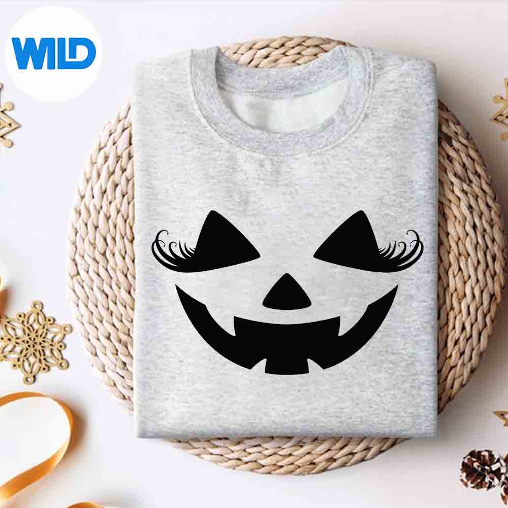 Alternative view of Halloween Jack O Lantern Pumpkin Eyelashes Face Silhouette SVG PNG