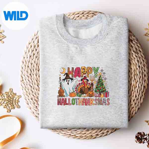 Halloween Thanksgiving Xmas Happy Hallothanksmas Digital Design 4 HalloweenThanksgivingXmasHappyHallothanksmassweater