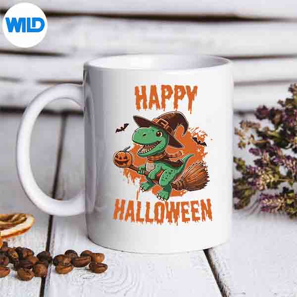 Happy Halloween Dinosaur With Pumpkin Trex Digital Download