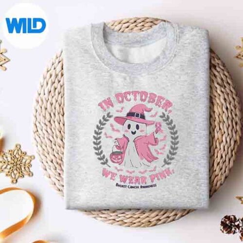 In October We Wear Pink Ghost Witch Breast Cancer Awareness SVG PNG Digital Design 4 InOctoberWeWearPinkGhostWitchBreastCancerAwarenesssweater