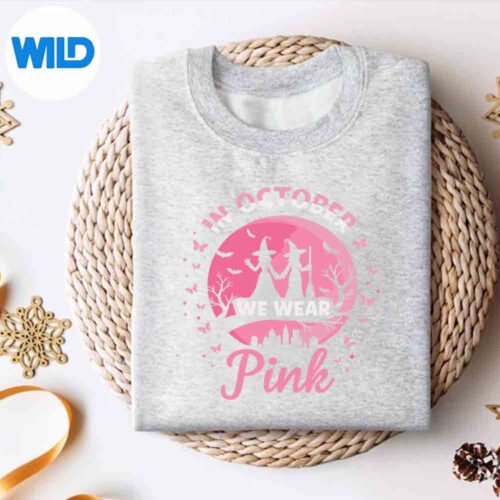 InOctoberWeWearPinkHalloweenWitchBreastCancersweater