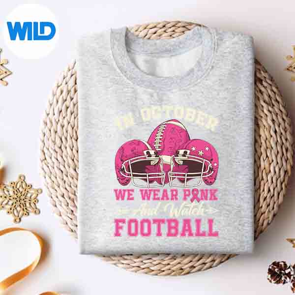 Alternative view of In October We Wear Pink Watch Football Breast Cancer Silhouette SVG PNG Cut File