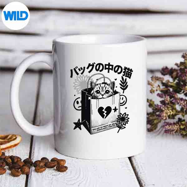JapaneseAnimeMangaHarajukuStyleJapaneseCatInTheBagmug