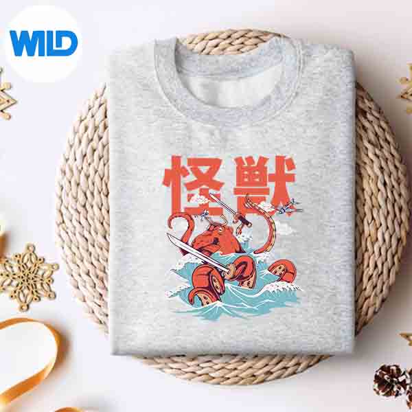 Japanese Octopus Kaiju Samurai Kaiju Kanagawa Wave Japan Vector Design 4 JapaneseOctopusKaijuSamuraiKaijuKanagawaWaveJapansweater