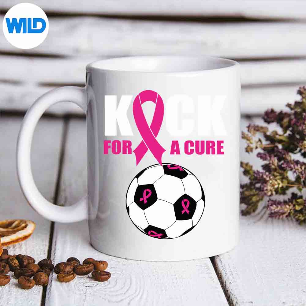 Kick For A Cure Soccer Breast Cancer Awareness Pink Ribbon PNG SVG for Cricut