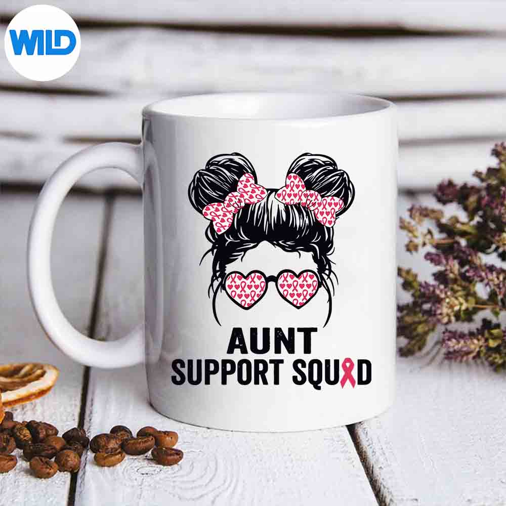 Messy Bun Glasses Aunt Support Squad Breast Cancer Awareness Silhouette SVG PNG