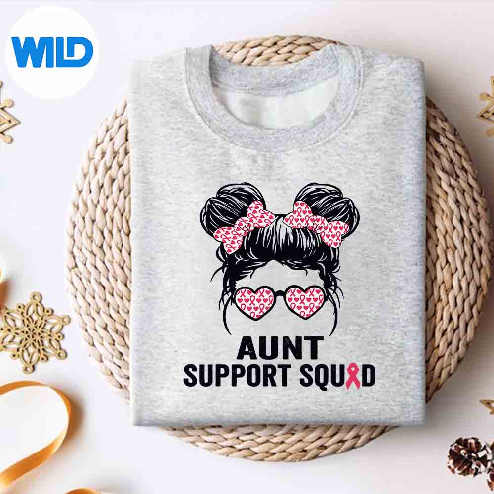 Alternative view of Messy Bun Glasses Aunt Support Squad Breast Cancer Awareness Silhouette SVG PNG