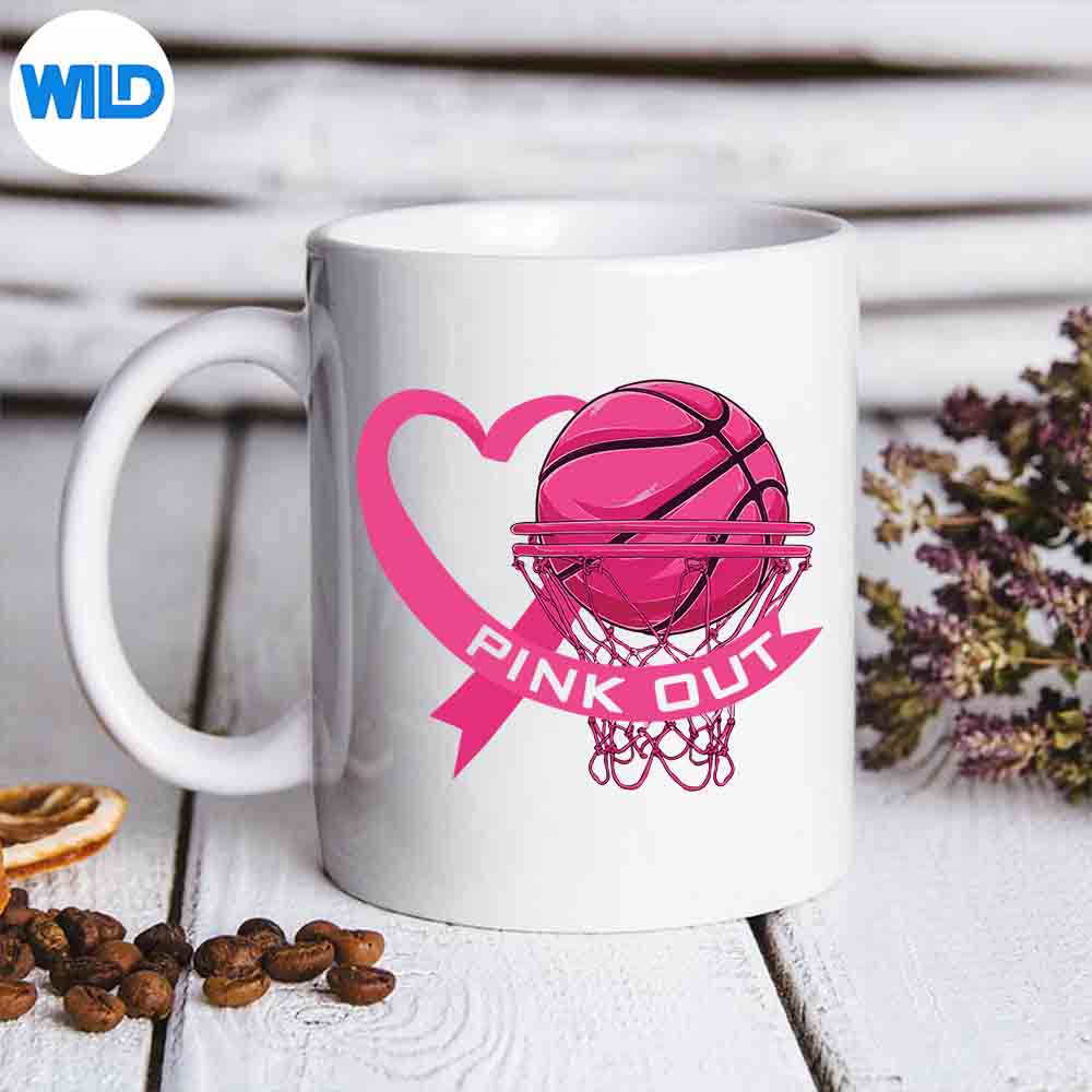 Pink Out Breast Cancer Pink Ribbon Heart Basketball Ball Digital Design 7 PinkOutBreastCancerPinkRibbonHeartBasketballBallmug