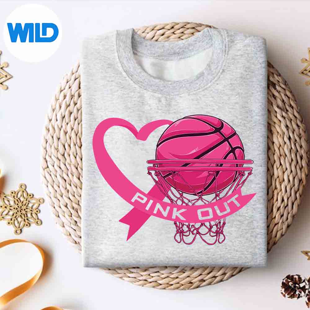 Pink Out Breast Cancer Pink Ribbon Heart Basketball Ball Digital Design 2 Pink Out Breast Cancer Pink Ribbon Heart Basketball Ball Digital Design - Image 2