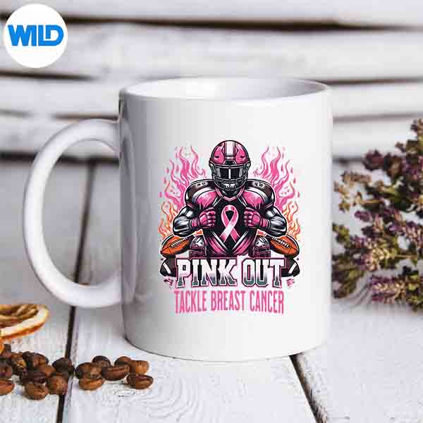 PinkOutTackleBreastCancerAwarenessAmericanFootballmug
