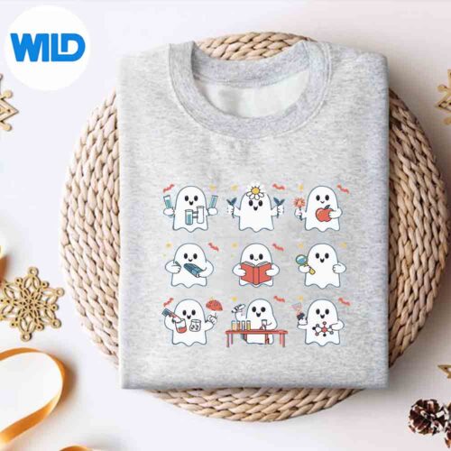 RetroHalloweenScienceTeacherGhostLaboratoryTeacherOverjoyedModernsweater