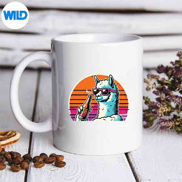 Retro Sunset Llama Alpaca Drinking Beer Llamas Alpacas Design for Cricut 6 RetroSunsetLlamaAlpacaDrinkingBeerLlamasAlpacasmug