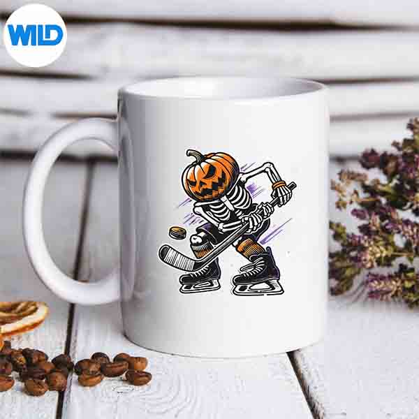 Skeleton Ice Hockey Halloween Pumpkin Hockey SVG PNG Digital Design