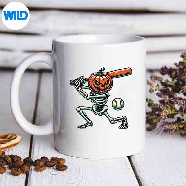 SkeletonPumpkinBaseballHalloweenSpookySeasonmug
