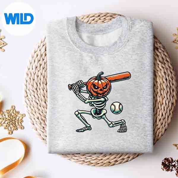 Skeleton Pumpkin Baseball Halloween Spooky Season SVG PNG Digital Design 4 SkeletonPumpkinBaseballHalloweenSpookySeasonsweater