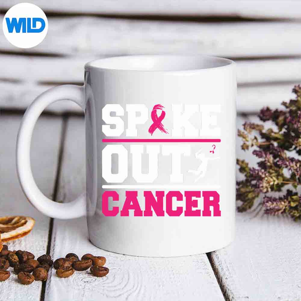 Spike Out Cancer Volleyball Player Breast Cancer Awareness SVG PNG Digital Design