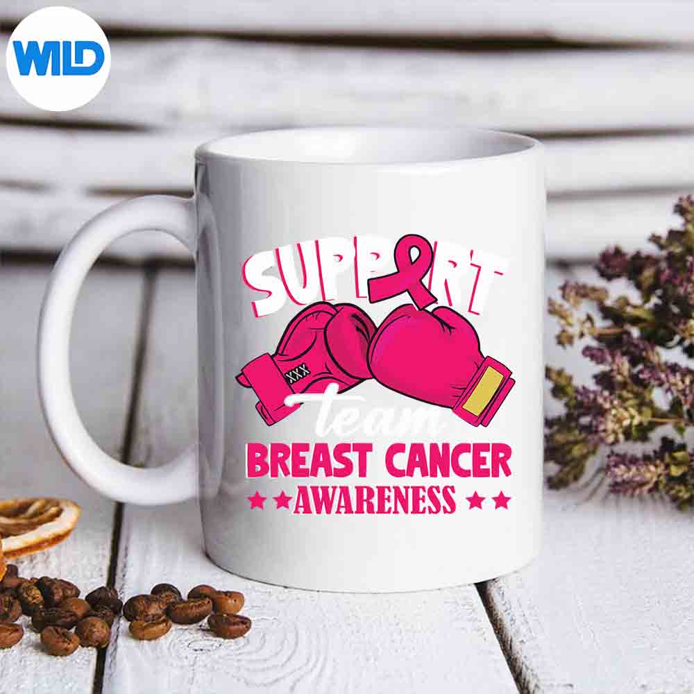 Support Team Boxing Gloves Pink Ribbon Breast Cancer SVG PNG Digital Design
