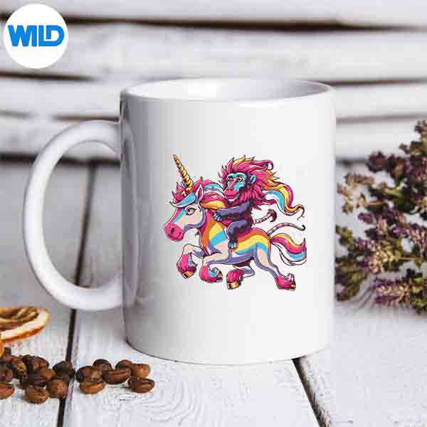 UnicornRidingMandrillGirlsRainbowmug 1