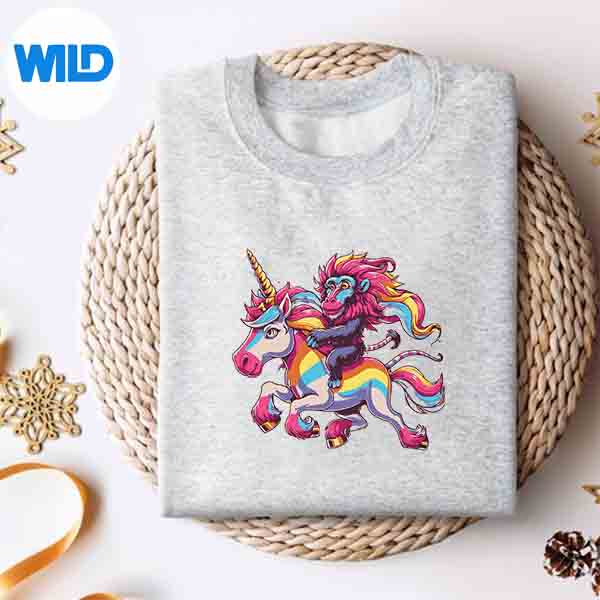 Unicorn Riding Mandrill Girls Rainbow SVG PNG Digital Design 4 UnicornRidingMandrillGirlsRainbowsweater 1
