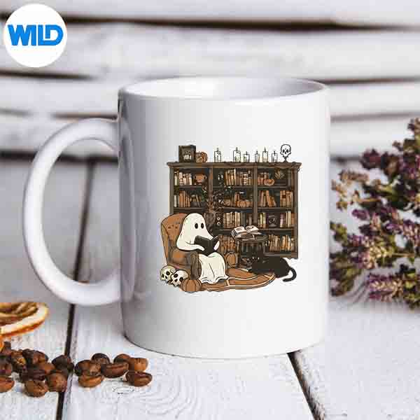 VintageGhostReadingBookLoversLibraryHalloweenSpookymug