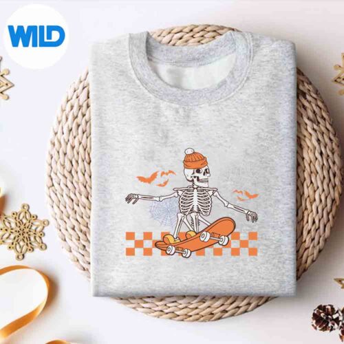 Vintage Retro Skateboarder Skateboarding Skeletons Halloween Vector Design 4 VintageRetroSkateboarderSkateboardingSkeletonsHalloweensweater