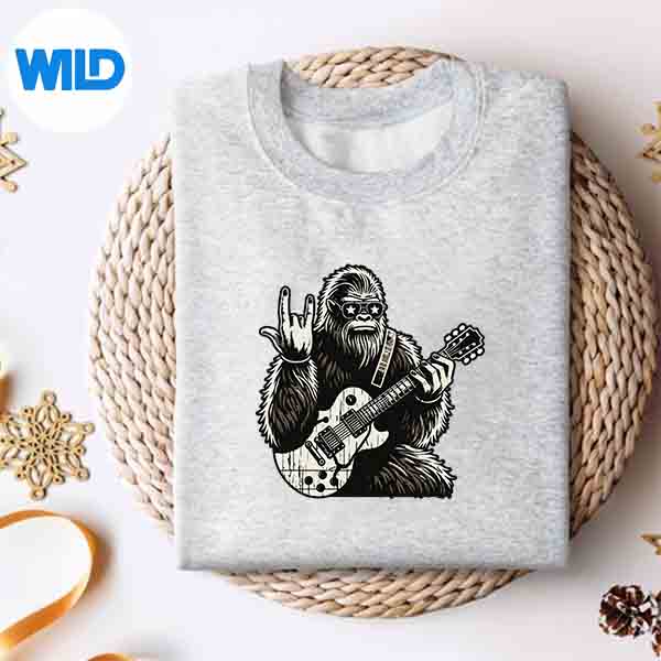 Bigfoot Playing A Guitar Rock On Sasquatch Big Foot Digital Design 4 BigfootPlayingAGuitarRockOnSasquatchBigFootsweater