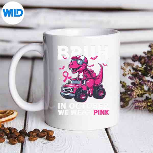 Bruh In October We Wear Pink Breast Cancer Dinosaur Vector Design