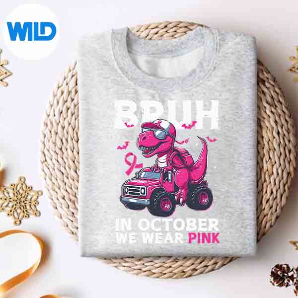 Alternative view of Bruh In October We Wear Pink Breast Cancer Dinosaur Vector Design