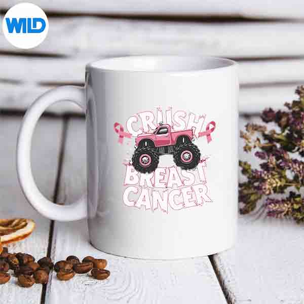 CrushBreastCancerPinkRibbonAdultToddlerMonsterTruckmug