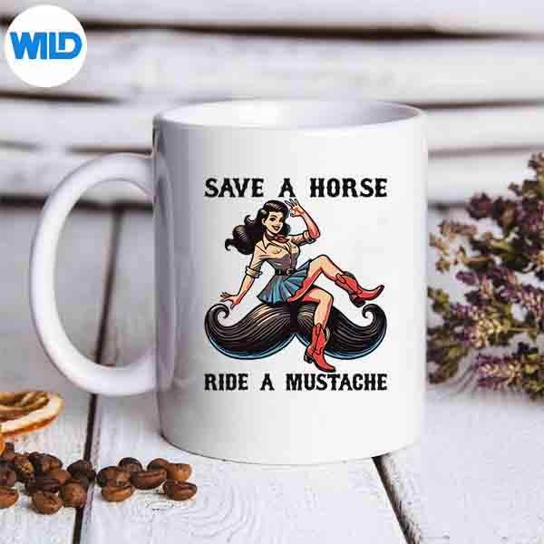 Girls Saying Save A Horse Ride A Mustache Silhouette SVG PNG Cut File